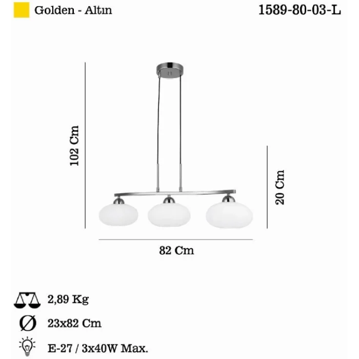 Tempa 3lü Sıralı Altın Avize