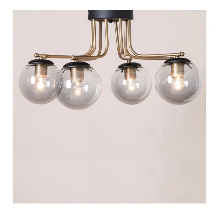 Dörtlü Siyah Camlı Eskitme Sarkıt Avize