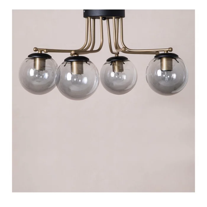 Dörtlü Siyah Camlı Eskitme Sarkıt Avize