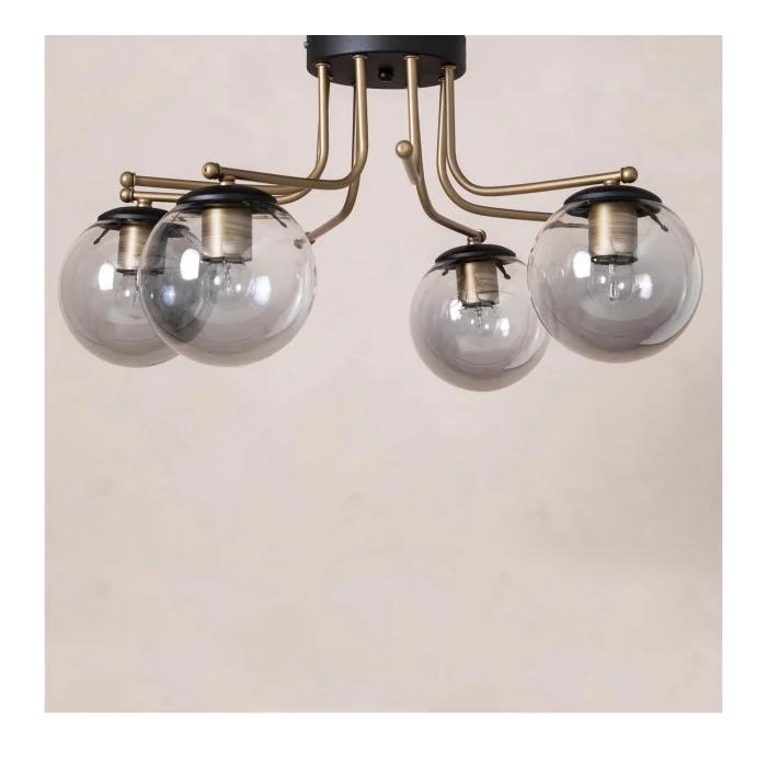 Dörtlü Siyah Camlı Eskitme Sarkıt Avize