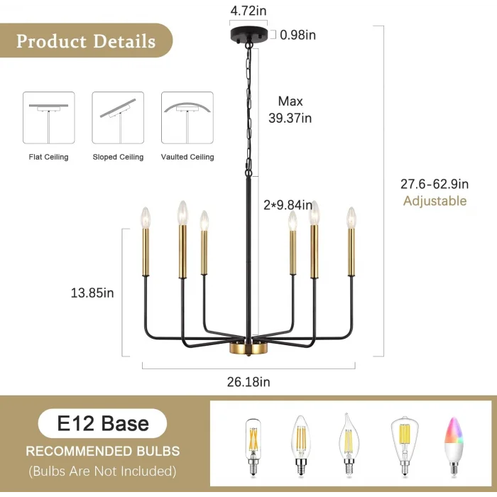 Wayli 6li Modern Mat Siyah Eskitme Avize