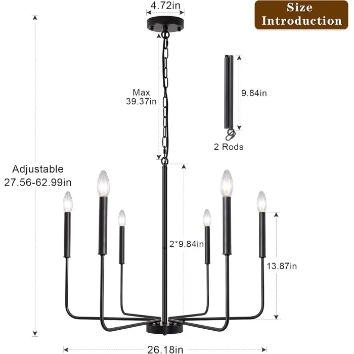 Wayli 6li Modern Siyah Avize