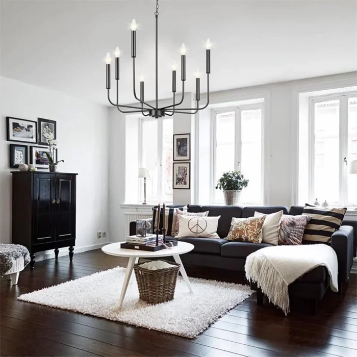 Wayli 8li Modern Siyah Avize