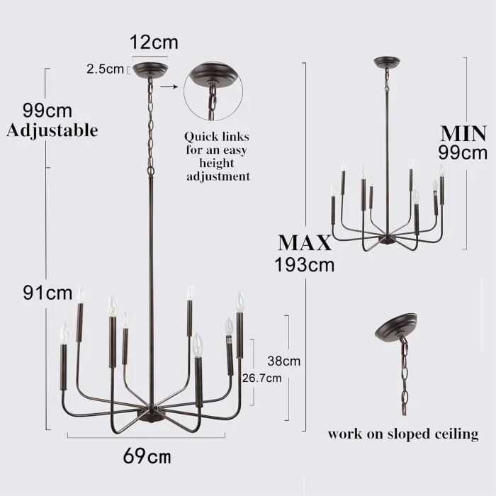 Wayli 8li Modern Siyah Avize