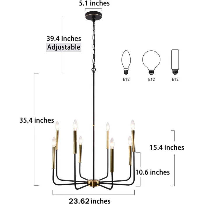 Wayli 8li Modern Mat Siyah Eskitme Avize