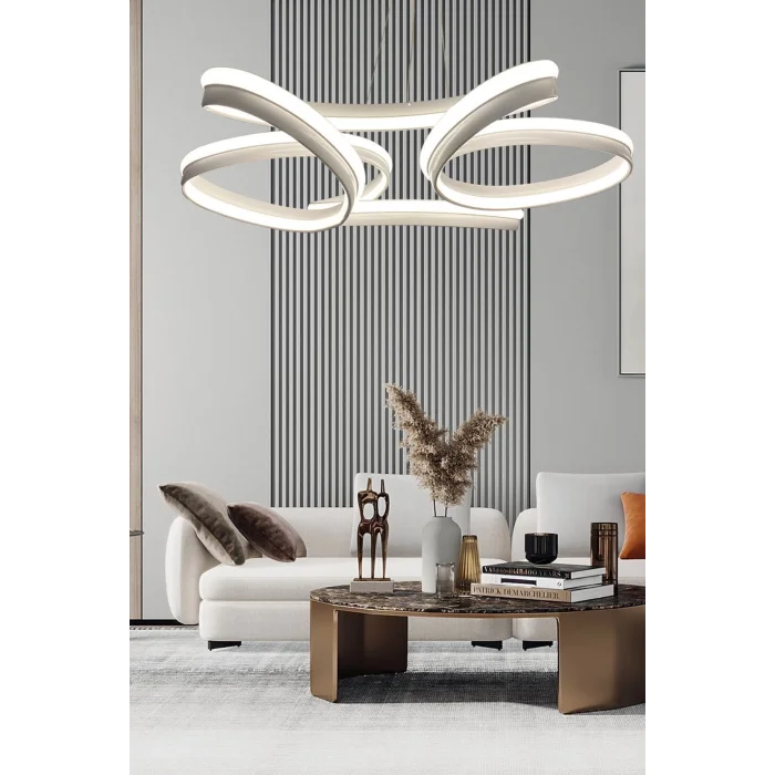 Yüksek Aydınlatmalı Kalın Kasa Papatya Model Beyaz Led Avize