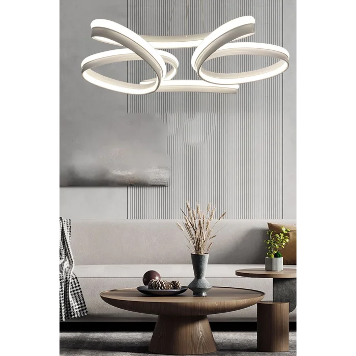 Yüksek Aydınlatmalı Kalın Kasa Papatya Model Beyaz Led Avize