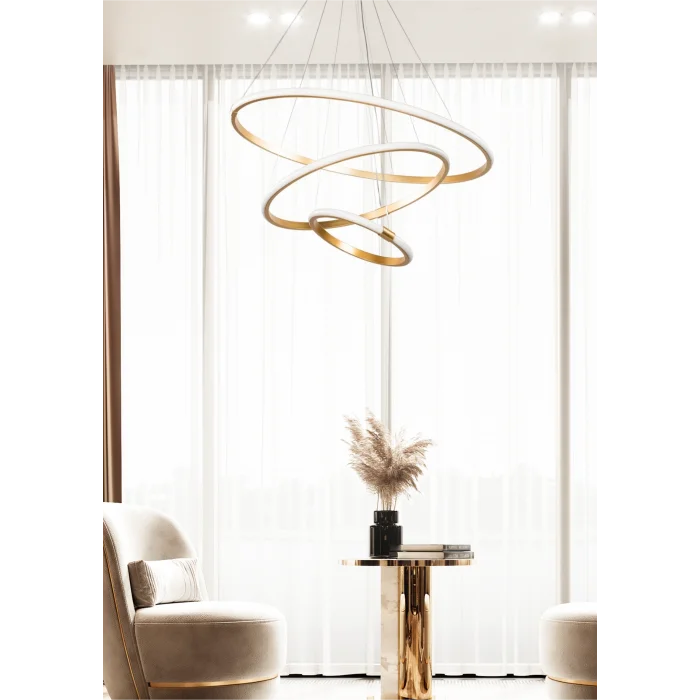 Yuvarlak Halka Eskitme Renk Ledli Avize