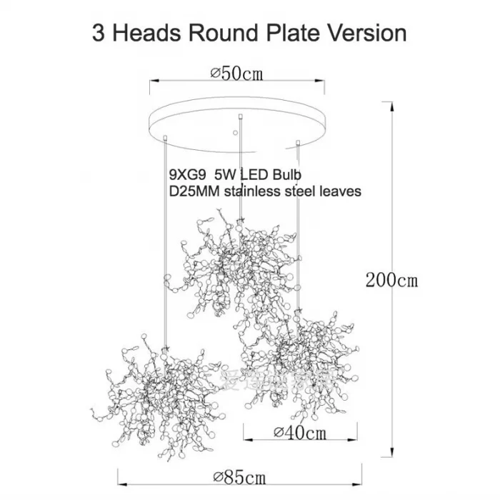 Yuvarlak Modern Üçlü Pullu Gümüş Renkli Sarkıt Avize