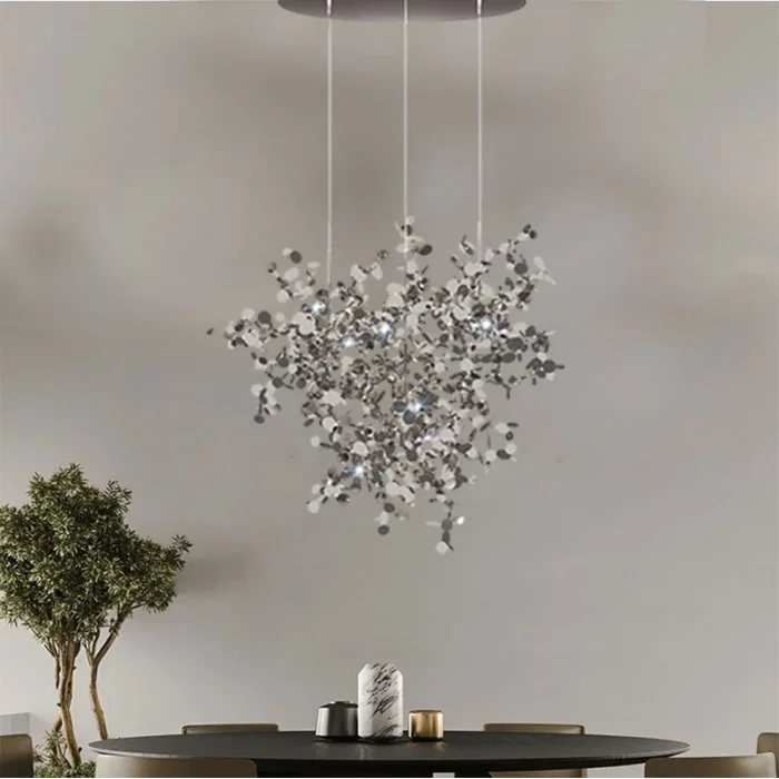 Yuvarlak Modern Üçlü Pullu Gümüş Renkli Sarkıt Avize