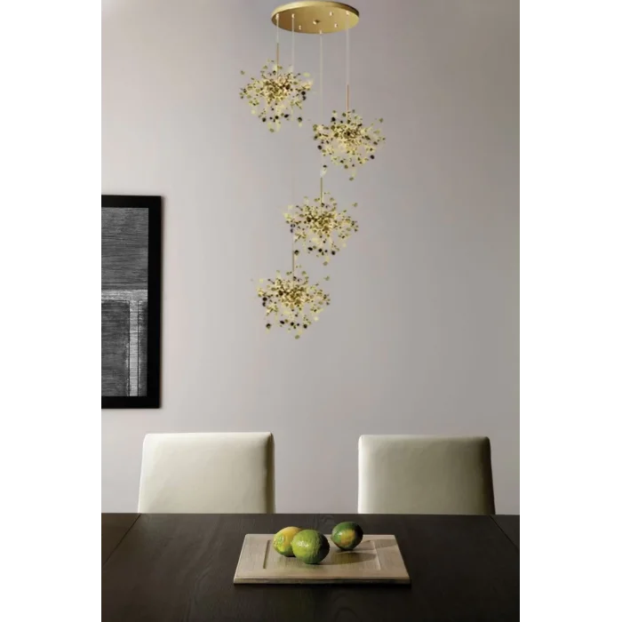 Yuvarlak Modern Dörtlü Pullu Altın Renkli Sarkıt Avize