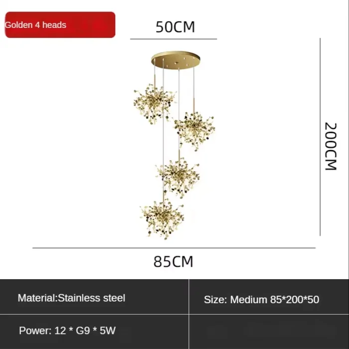 Yuvarlak Modern Dörtlü Pullu Altın Renkli Sarkıt Avize