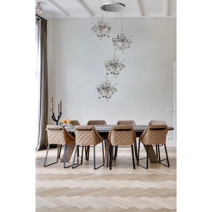 Yuvarlak Modern Dörtlü Pullu Gümüş Renkli Sarkıt Avize