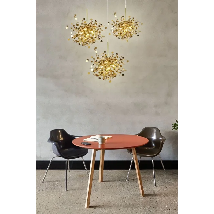 Yuvarlak Modern Üçlü Pullu Altın Renkli Sarkıt Avize