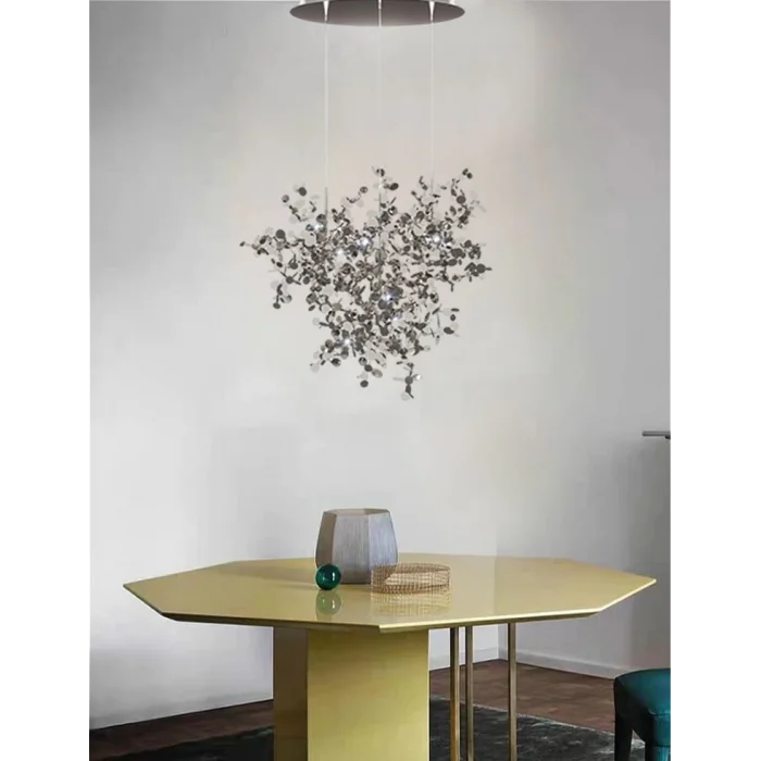 Yuvarlak Modern Üçlü Pullu Gümüş Renkli Sarkıt Avize