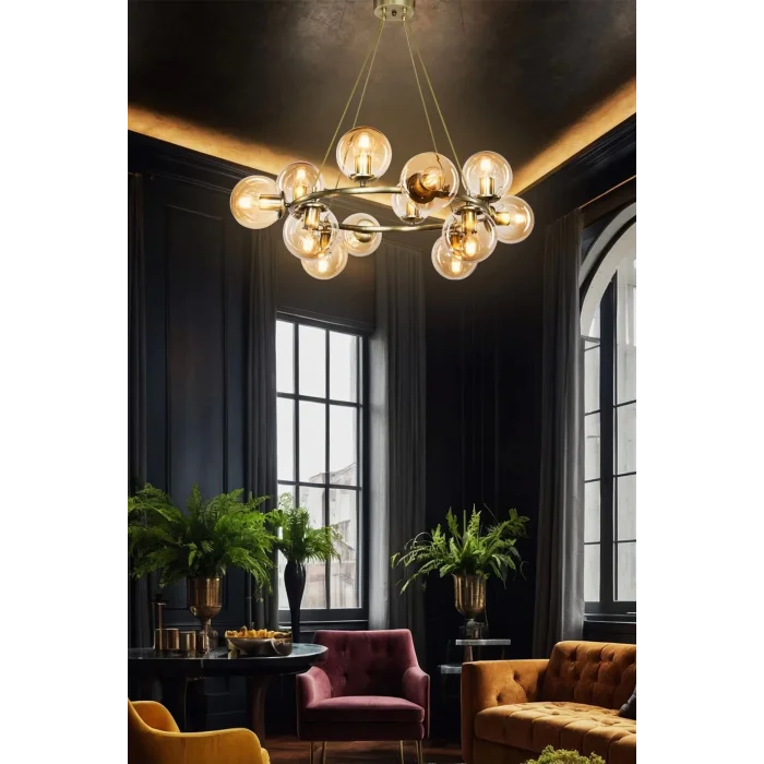 Yuvarlak Siyah Gold Modern Salon Avize