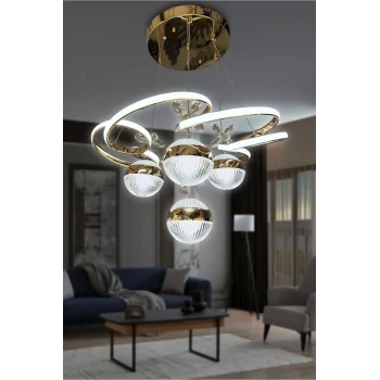 3 Renk Kumandalı Modern Sarkıt 4 Toplu Kelebekli Ledli Avize Gold