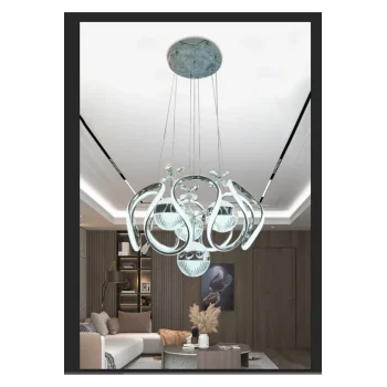 3 Renkli Salon Sarkıt Led Avize Toplu Kelebekli Gümüş Nikelaj Kaplama Ledli Salon Avize