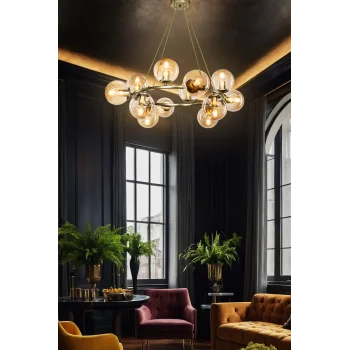 Eskitme Sarı Çember Salon Avize