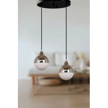 Modern İkili Sarkıt Retro Bakır Renk Beyaz Camlı Yatak Odası Avize