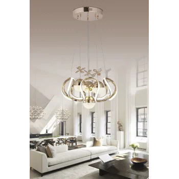 Heracles 3 Renk Gold ( Sarı Beyaz ve Gün Işığı ) Luxury Led Kristal Taşlı Avize