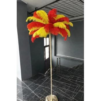 Sarı Kırmızı Deve Kuşu Tüyü Lambader