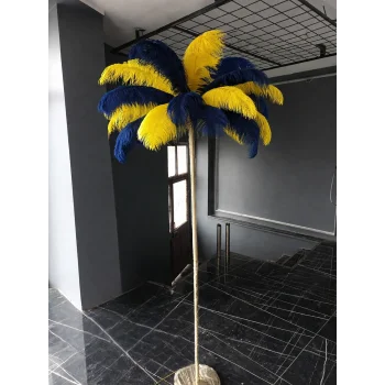 Sarı Lacivert Deve Kuşu Tüyü Lambader