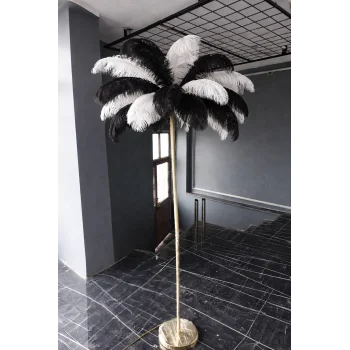 Siyah Beyaz Deve Kuşu Tüyü Lambader