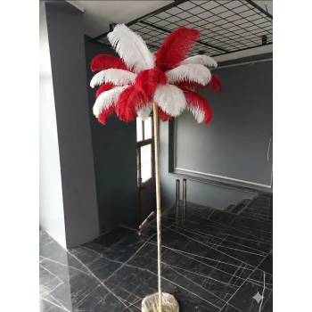 Kırmızı Beyaz Deve Kuşu Tüyü Lambader