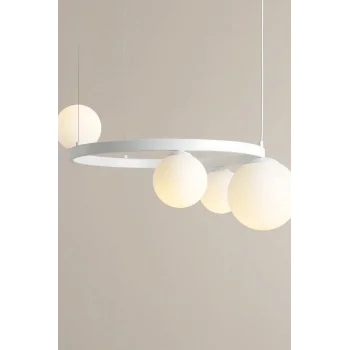 Hera Beyaz 4lü Çemberli Camlı Sarkıt Avize