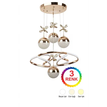 Burgu Sarı 4 Toplu Işık Renkleri(beyaz, sarı, gün ışığı) Ledli Avize