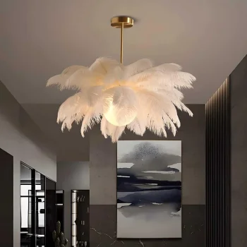 Glop Camlı Deve Kuşu Tüylü Sarkıt Avize