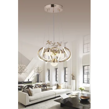 3 Renk ( Sarı Beyaz ve Gün Işığı ) Gold Luxury Ledli Oturma Odası Avize