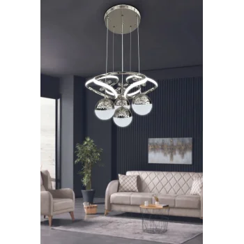 Hemera Modern Kumandalı Led Sarkıt Avize 3 Renk 4 Bölmeli Krom Kaplamalı Toplu Kelebek Taşlı