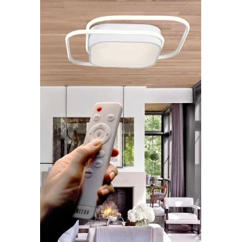 İkili Kare Led Plafonyer Avize Üç Renkli Beyaz Renkli Kumandalı