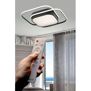 İkili Kare Led Plafonyer Avize Üç Renkli Siyah Renkli Kumandalı