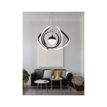 Kavis Modeli Mat Siyah Tek Toplu 3 Renk Modüllü Ledli Avize