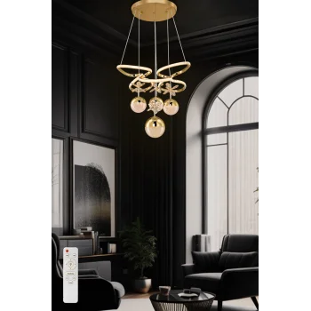 Kelebek Kasa 3 Renk Kumandalı Modern Sarkıt 3 Orta 1 Büyük 4 Toplu Kelebekli Ledli Salon Avize Gold