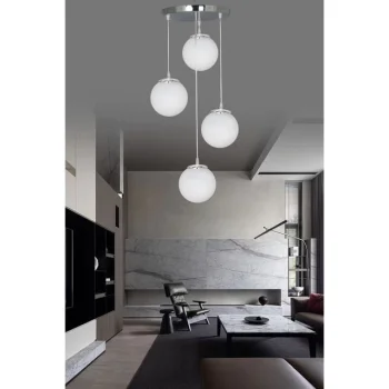 Sarkıt Tepsi Gümüş 4lü Beyaz Camlı Avize