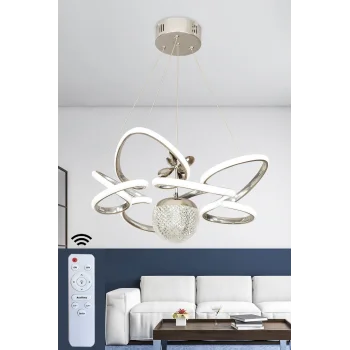 Modern 3 Renk Kumandalı Krom Büyük Boy Salon Avize Toplu Led Avize