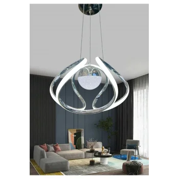 Modern Taşlı Toplu Krom Ledli Avize