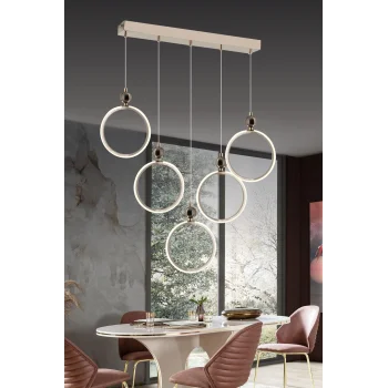 Modern Beşli Yuvarlak Üç Renkli Gold Yemek Odası Led Avize