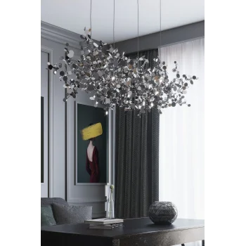 Modern Dörtlü Pullu Gümüş Renkli Sarkıt Avize