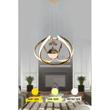 Modern Taşlı Toplu Bronz Ledli Avize