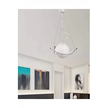 Modern 20lik Glop Camlı Tekli Avize Opal Cam Beyaz Metal Gövde