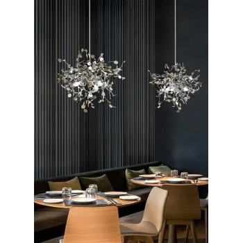 Modern İkili Pullu Gümüş Renkli Sarkıt Avize