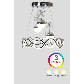 Neo Krom Kaplama Yuvarlak 3 Toplu 3 Renk Modüllü Ledli Avize