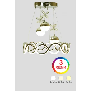 Neo Sarı Kaplama Yuvarlak 3 Toplu 3 Renk Modüllü Ledli Avize