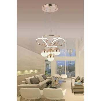 Papatya 3 Renk (Sarı Beyaz Ve Gün Işığı) Gold Luxury Kumandalı Ledli Salon Avize