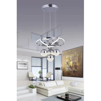 Papatya 3 Renk (Sarı Beyaz ve Gün Işığı) Krom Luxury Kumandalı Ledli Oturma Odası Avize